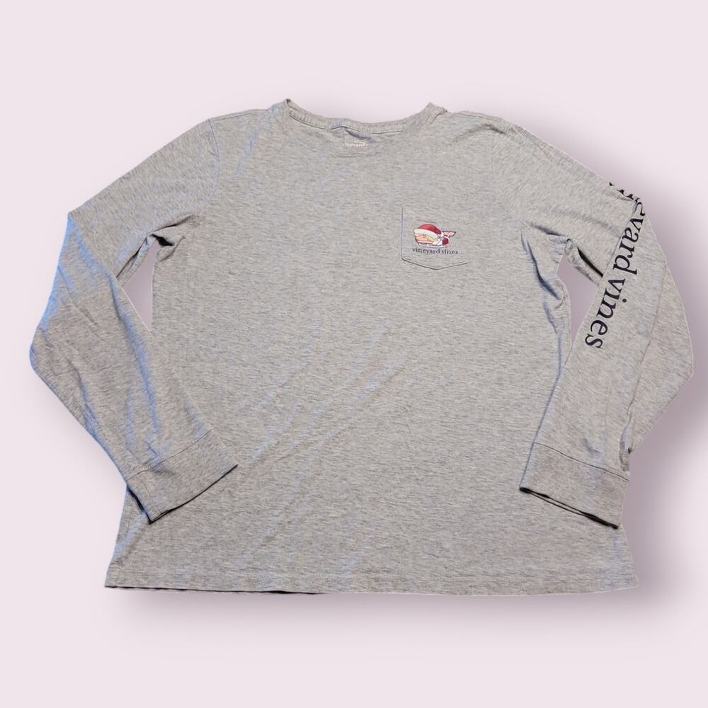Vineyard Vines Santa Whale Long Sleeve Tee M Coastal Preppy Holiday Christmas